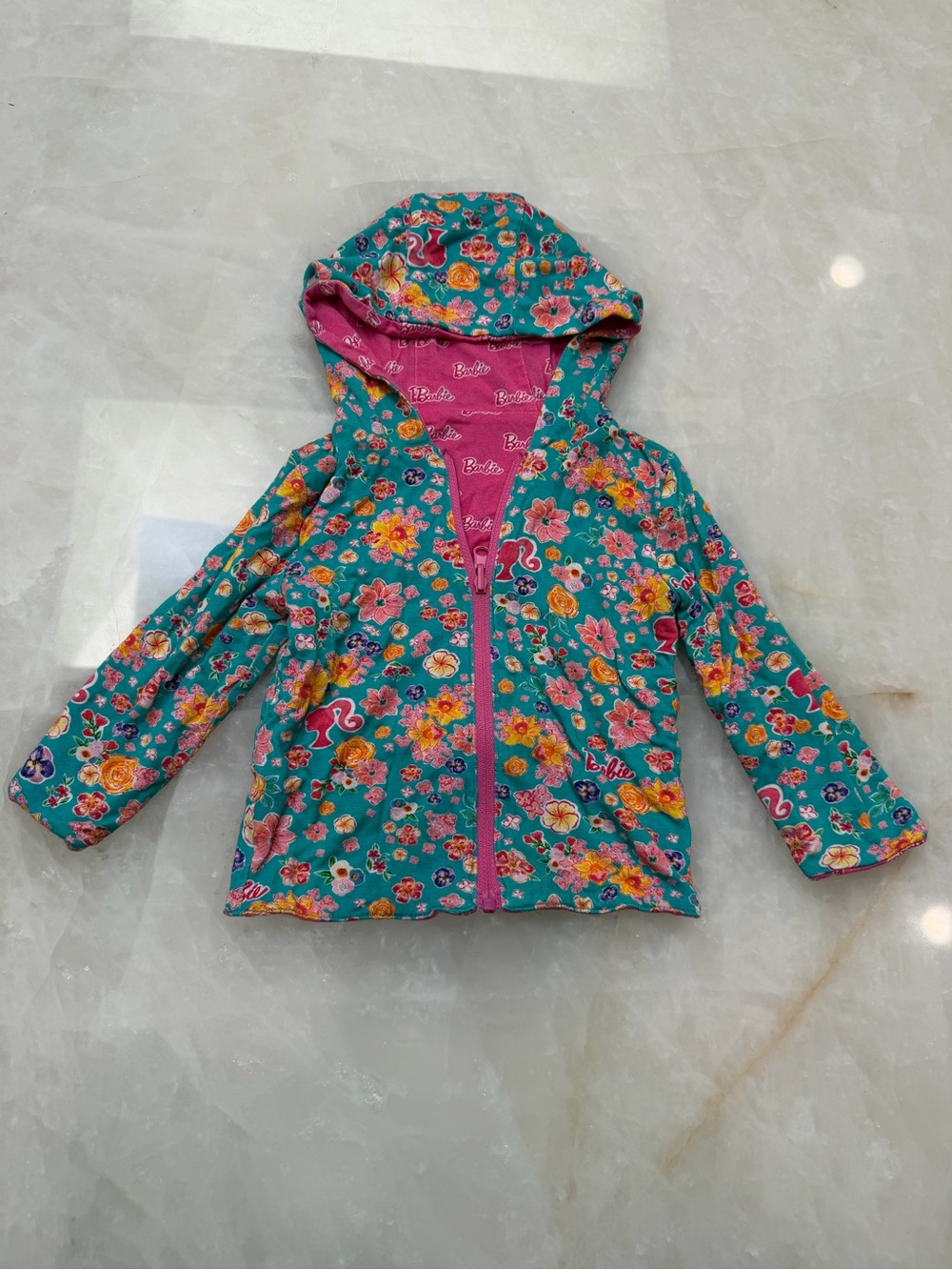 Posh Peanut Teal Floral Hooded Jacket with Pink Lining